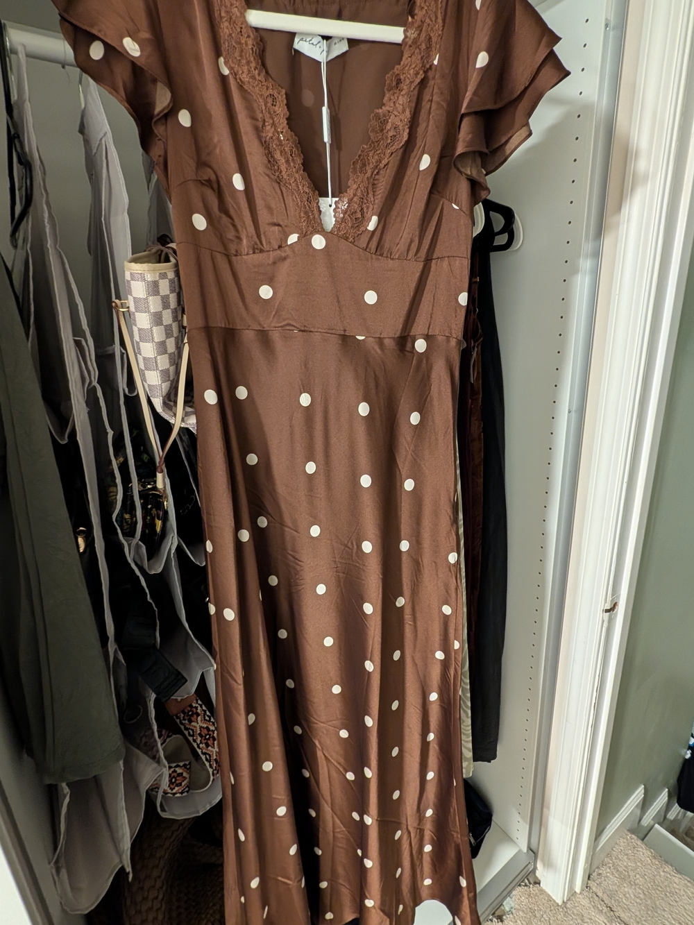 Petal & Pup Brown Polka Dot Lace-Trim Maxi Dress - Picture 4 of 5